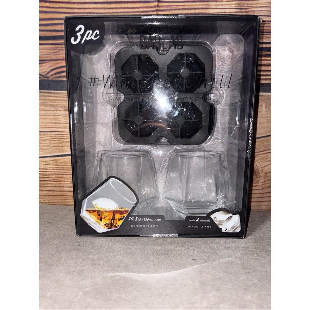 Barlab #whiskeychill Diamond Ice Mold And 2 Pack Whiskey Glasses